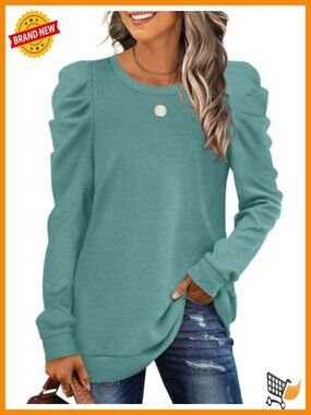 Puff Sleeve Pullover Sweatshirt Loose Fit Long Sleeve